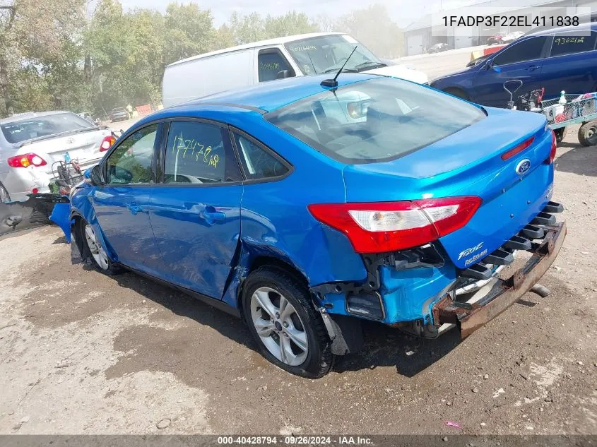 2014 Ford Focus Se VIN: 1FADP3F22EL411838 Lot: 40428794