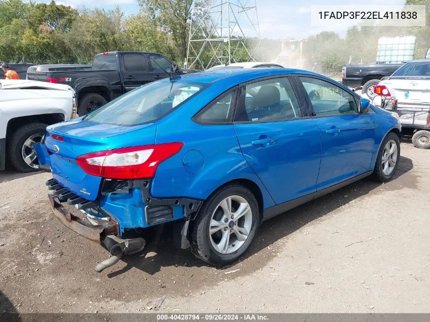 2014 Ford Focus Se VIN: 1FADP3F22EL411838 Lot: 40428794