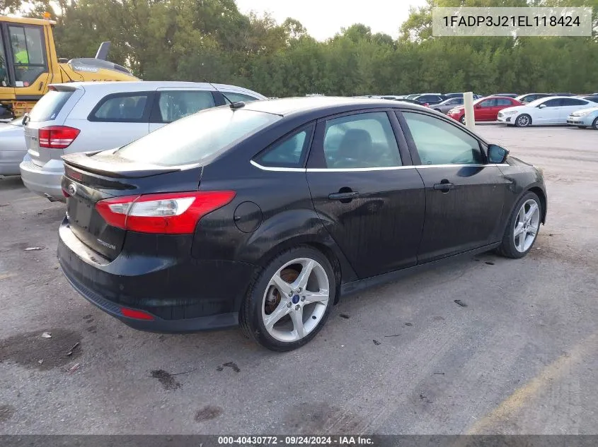 2014 Ford Focus Titanium VIN: 1FADP3J21EL118424 Lot: 40430772