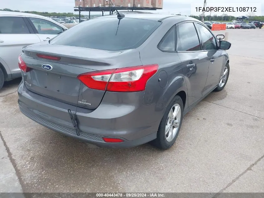 2014 Ford Focus Se VIN: 1FADP3F2XEL108712 Lot: 40443478