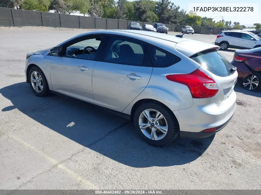 2014 Ford Focus Se VIN: 1FADP3K28EL322278 Lot: 40452482