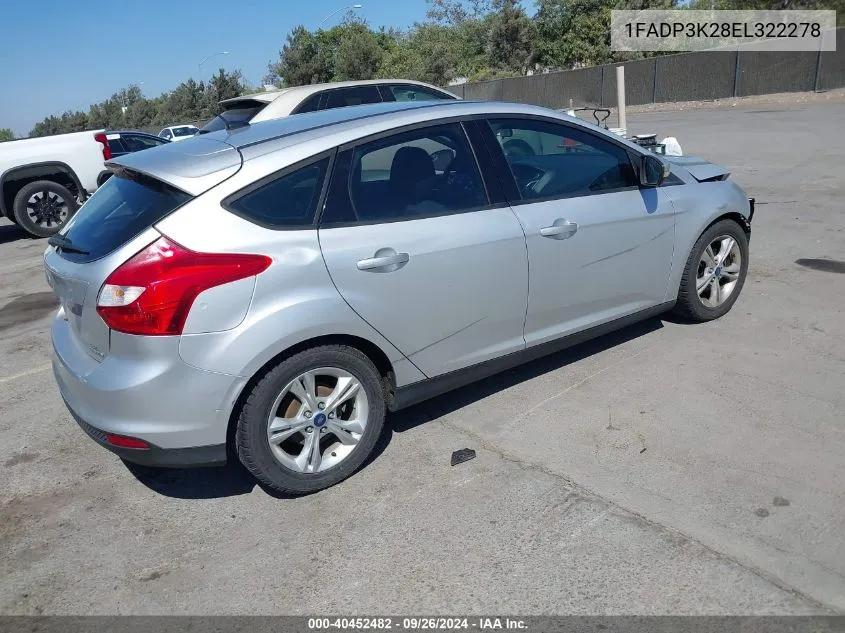 2014 Ford Focus Se VIN: 1FADP3K28EL322278 Lot: 40452482