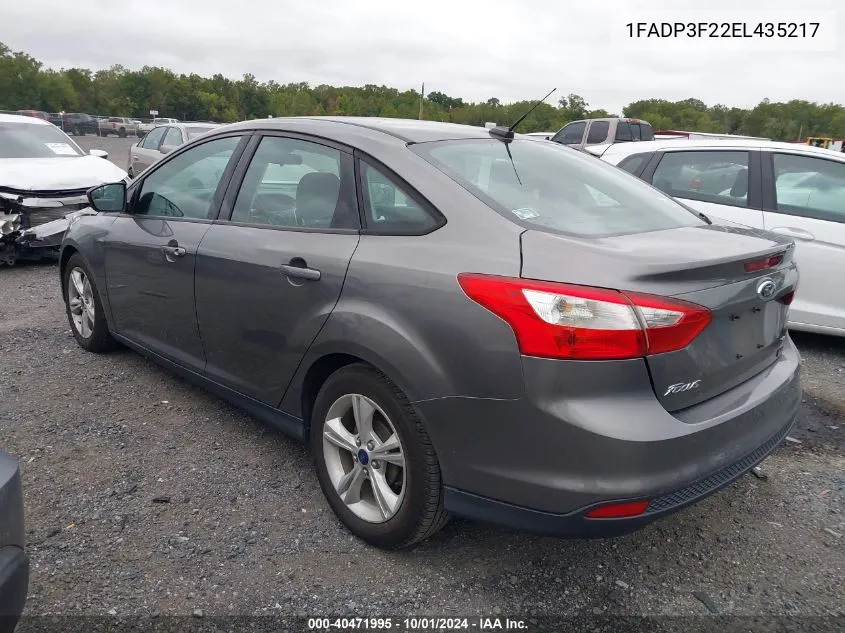 2014 Ford Focus Se VIN: 1FADP3F22EL435217 Lot: 40471995