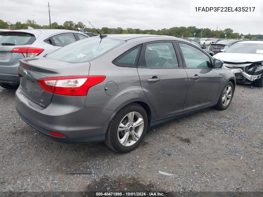 2014 Ford Focus Se VIN: 1FADP3F22EL435217 Lot: 40471995