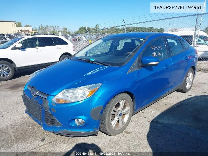 2014 Ford Focus Se VIN: 1FADP3F27EL194951 Lot: 40493817