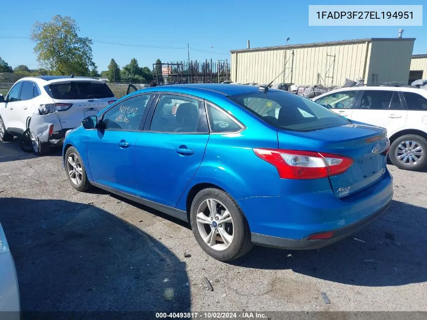 2014 Ford Focus Se VIN: 1FADP3F27EL194951 Lot: 40493817