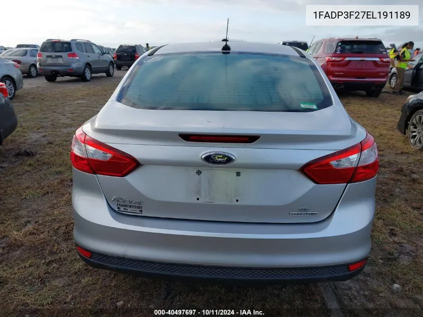 2014 Ford Focus Se VIN: 1FADP3F27EL191189 Lot: 40497697