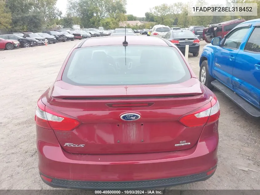 2014 Ford Focus Se VIN: 1FADP3F28EL318452 Lot: 40500000