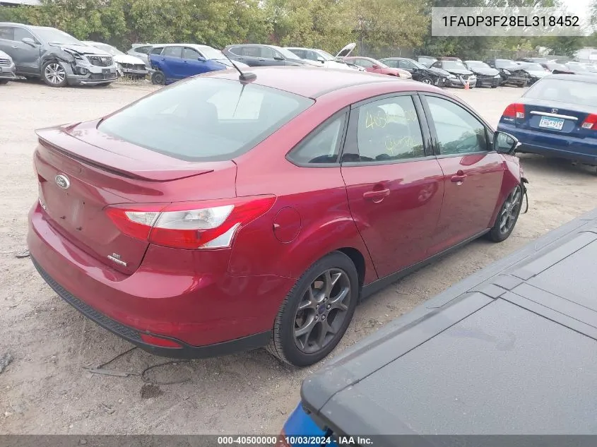 2014 Ford Focus Se VIN: 1FADP3F28EL318452 Lot: 40500000