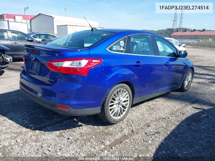 2014 Ford Focus Titanium VIN: 1FADP3J23EL274514 Lot: 40504455