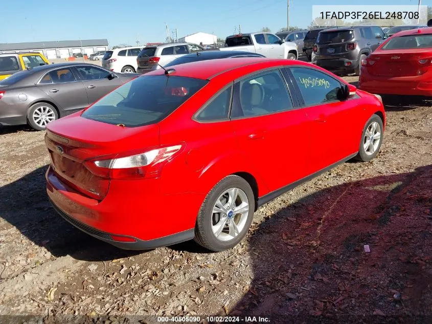 2014 Ford Focus Se VIN: 1FADP3F26EL248708 Lot: 40505090