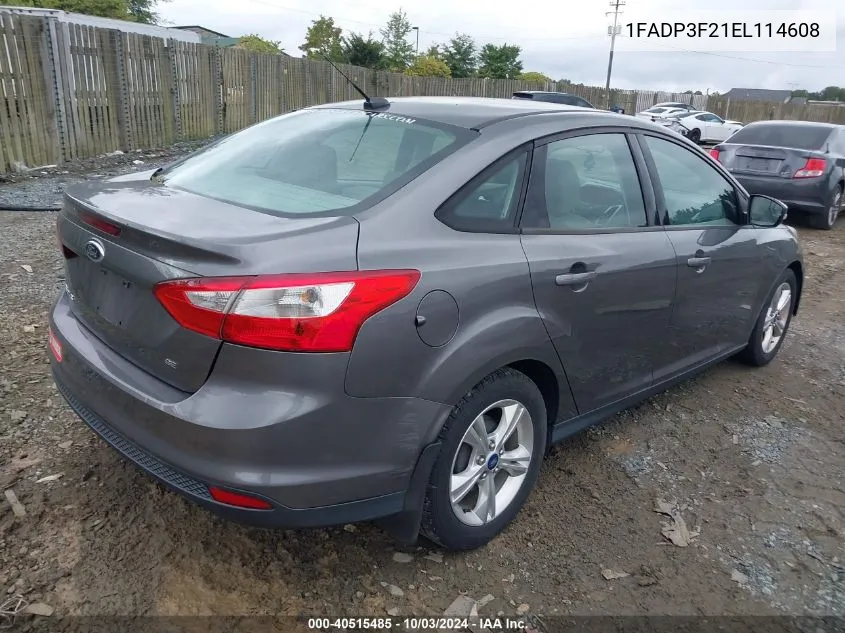 2014 Ford Focus Se VIN: 1FADP3F21EL114608 Lot: 40515485