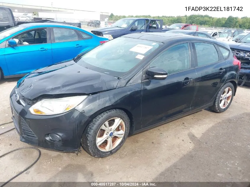 2014 Ford Focus Se VIN: 1FADP3K22EL181742 Lot: 40517287