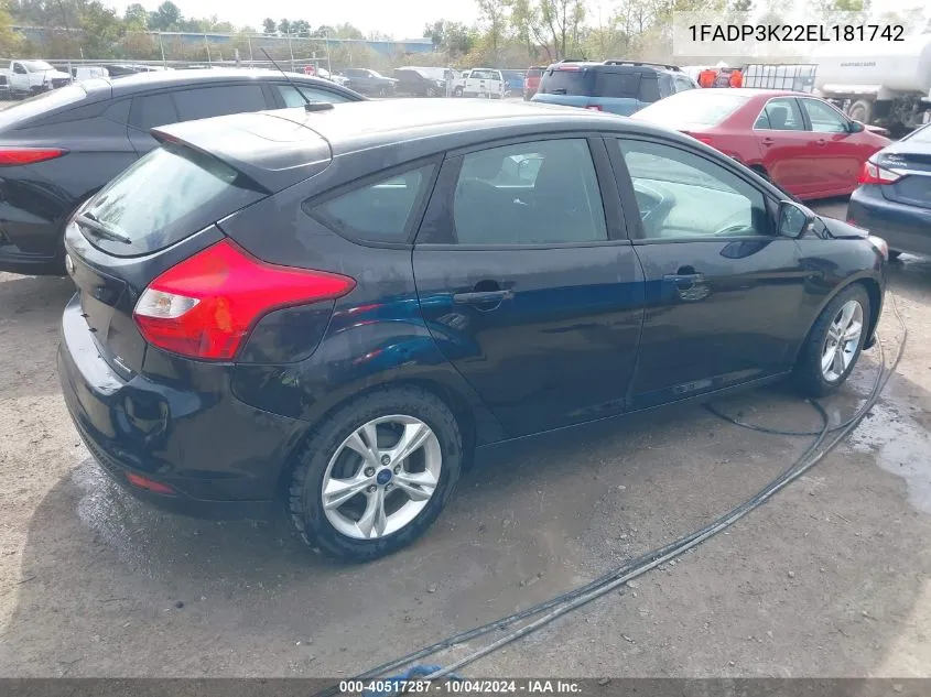 2014 Ford Focus Se VIN: 1FADP3K22EL181742 Lot: 40517287