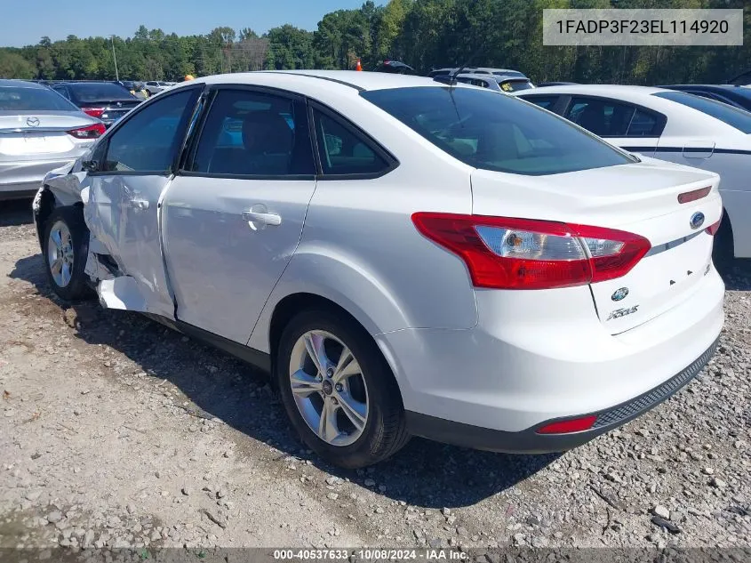 2014 Ford Focus Se VIN: 1FADP3F23EL114920 Lot: 40537633