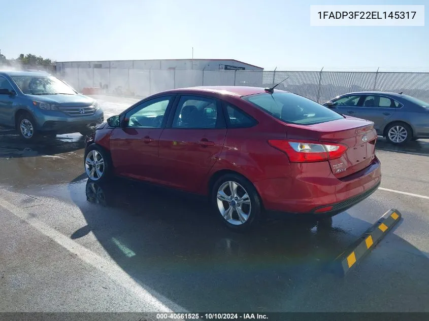 2014 Ford Focus Se VIN: 1FADP3F22EL145317 Lot: 40561525