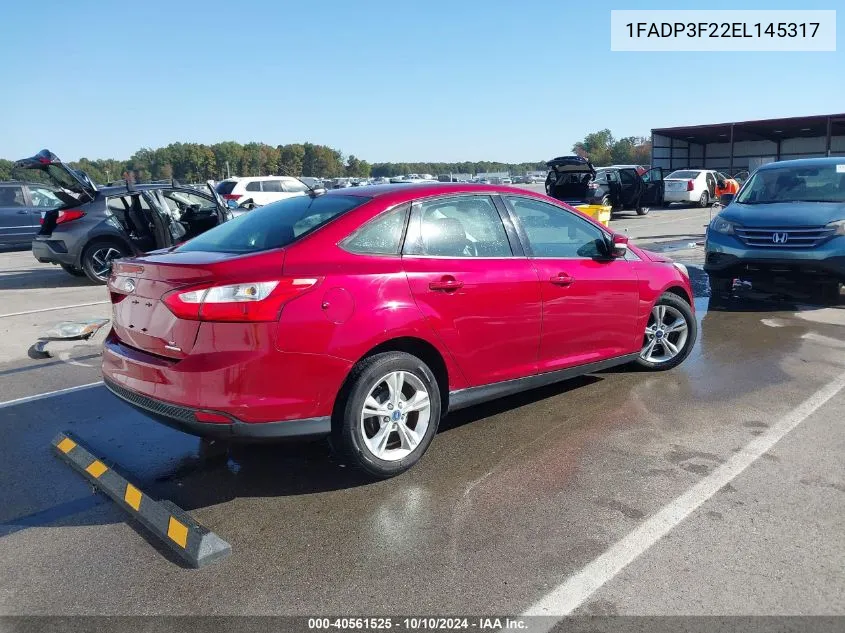 2014 Ford Focus Se VIN: 1FADP3F22EL145317 Lot: 40561525