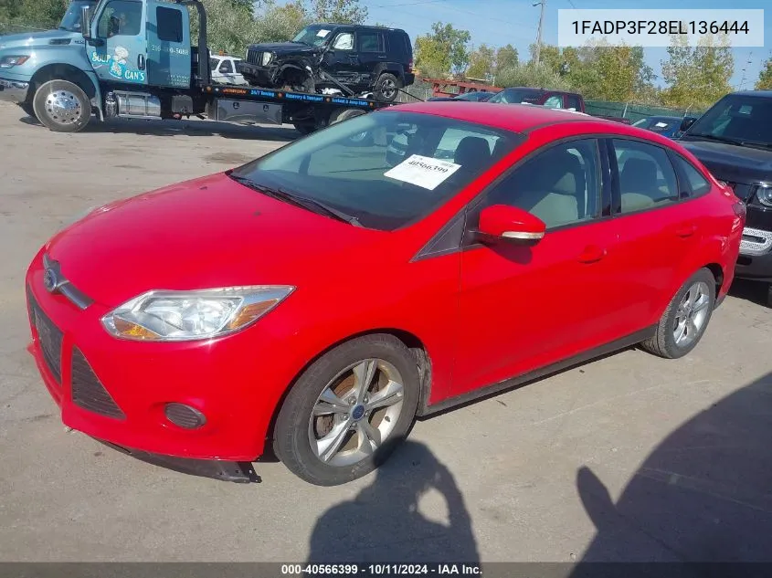 2014 Ford Focus Se VIN: 1FADP3F28EL136444 Lot: 40566399