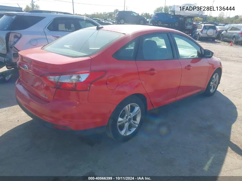 2014 Ford Focus Se VIN: 1FADP3F28EL136444 Lot: 40566399