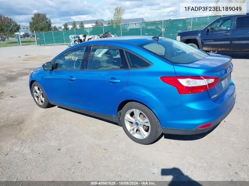 2014 Ford Focus Se VIN: 1FADP3F23EL189049 Lot: 40567628