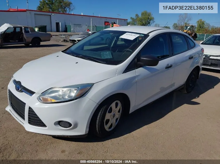 2014 Ford Focus S VIN: 1FADP3E22EL380155 Lot: 40568254