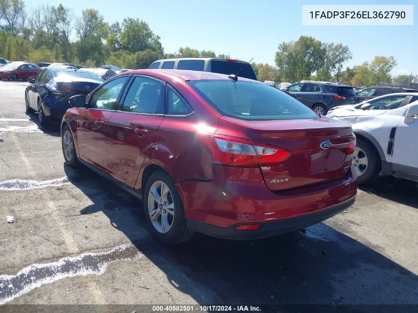 2014 Ford Focus Se VIN: 1FADP3F26EL362790 Lot: 40582501