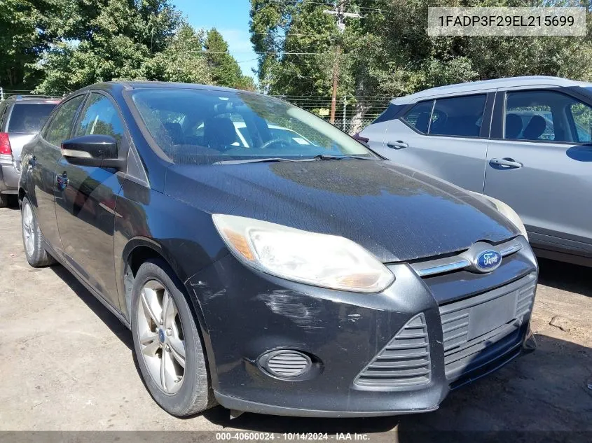 2014 Ford Focus Se VIN: 1FADP3F29EL215699 Lot: 40600024