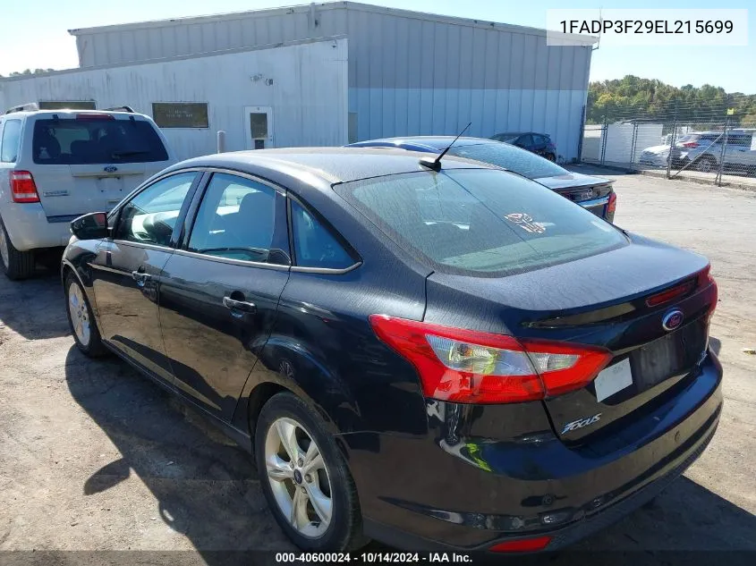 2014 Ford Focus Se VIN: 1FADP3F29EL215699 Lot: 40600024