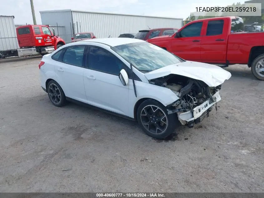 2014 Ford Focus Se VIN: 1FADP3F20EL259218 Lot: 40600777