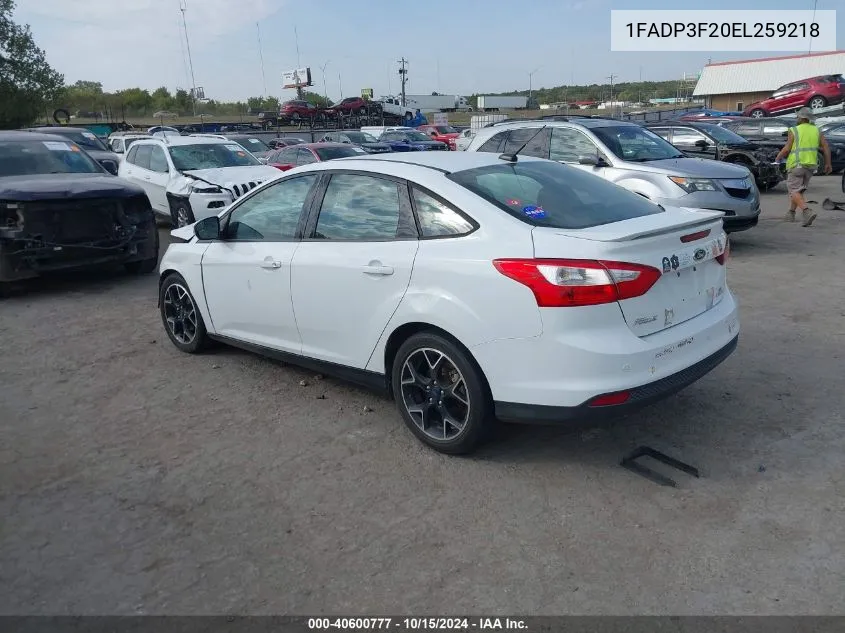 2014 Ford Focus Se VIN: 1FADP3F20EL259218 Lot: 40600777