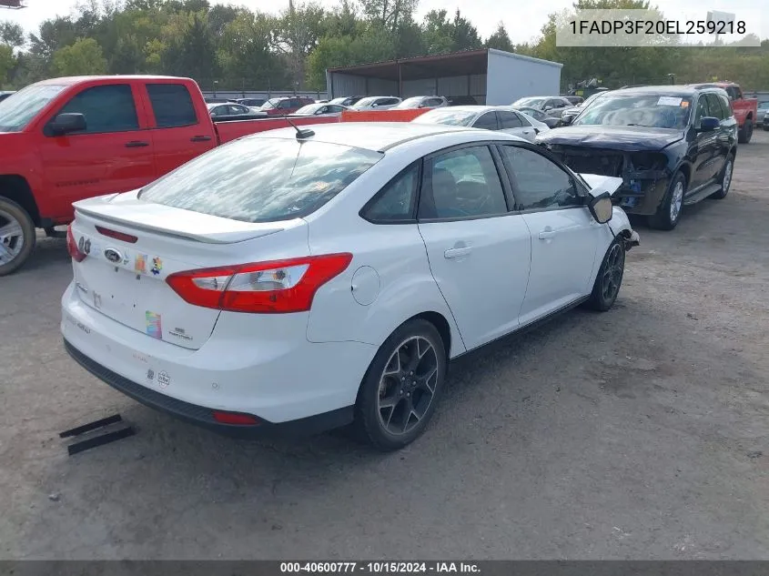 2014 Ford Focus Se VIN: 1FADP3F20EL259218 Lot: 40600777