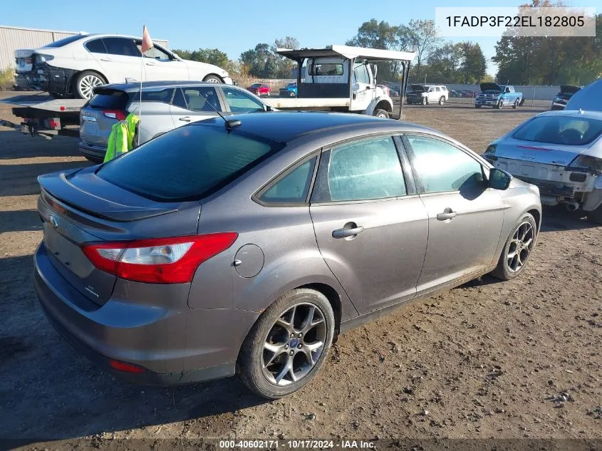 2014 Ford Focus Se VIN: 1FADP3F22EL182805 Lot: 40602171