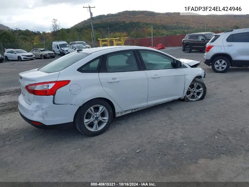 2014 Ford Focus Se VIN: 1FADP3F24EL424946 Lot: 40615321