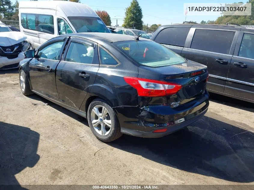 2014 Ford Focus Se VIN: 1FADP3F22EL103407 Lot: 40643350