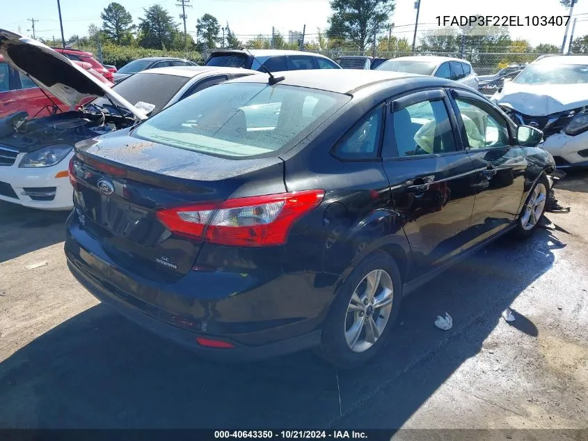 2014 Ford Focus Se VIN: 1FADP3F22EL103407 Lot: 40643350