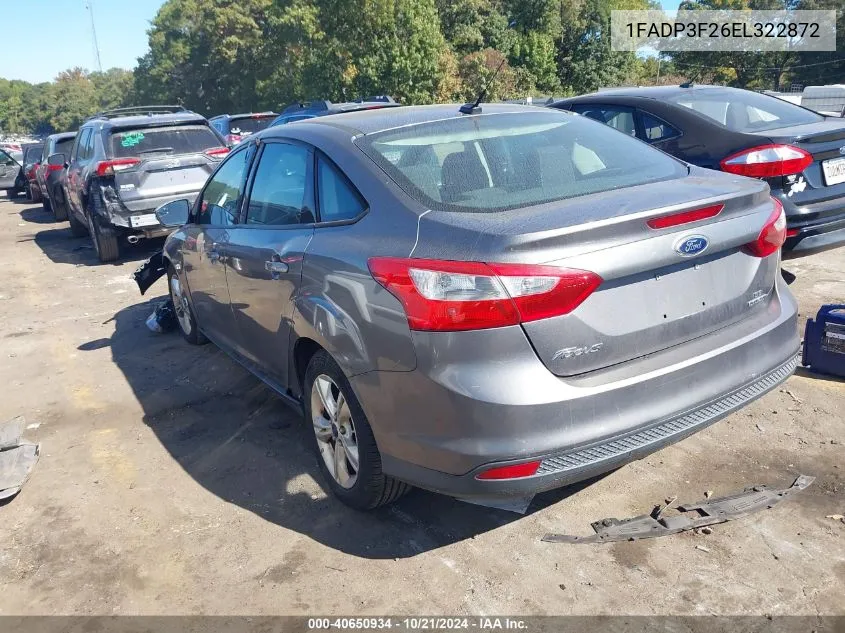 2014 Ford Focus Se VIN: 1FADP3F26EL322872 Lot: 40650934