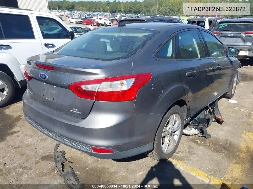 2014 Ford Focus Se VIN: 1FADP3F26EL322872 Lot: 40650934