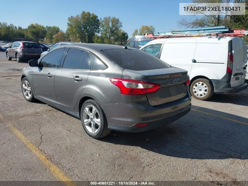 2014 Ford Focus Se VIN: 1FADP3F2XEL180431 Lot: 40651221