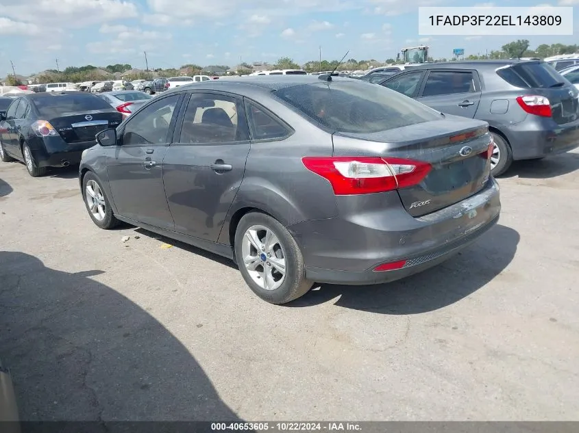 2014 Ford Focus Se VIN: 1FADP3F22EL143809 Lot: 40653605