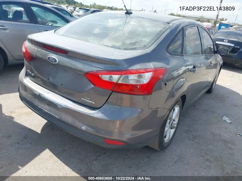 2014 Ford Focus Se VIN: 1FADP3F22EL143809 Lot: 40653605