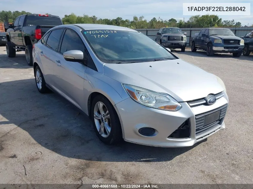 2014 Ford Focus Se VIN: 1FADP3F22EL288042 Lot: 40661588