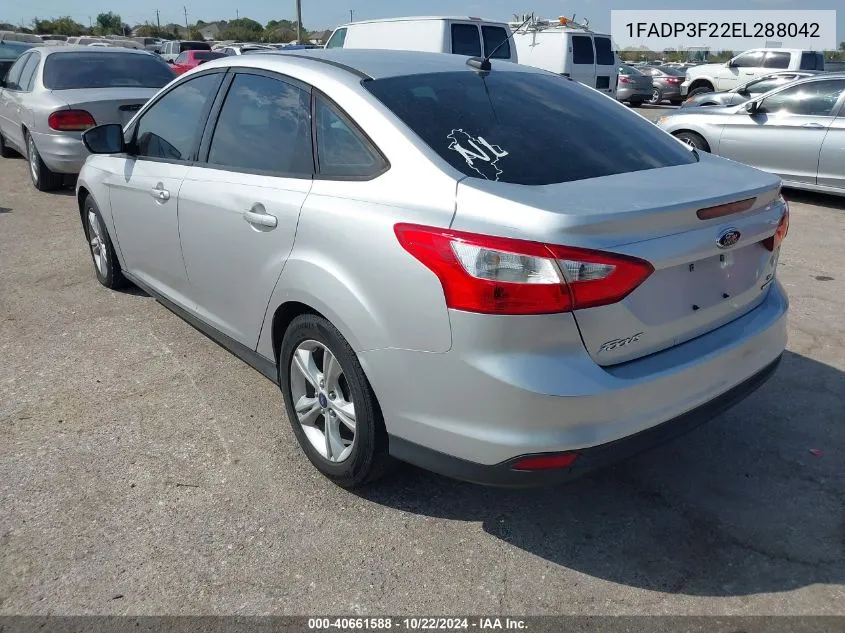 2014 Ford Focus Se VIN: 1FADP3F22EL288042 Lot: 40661588