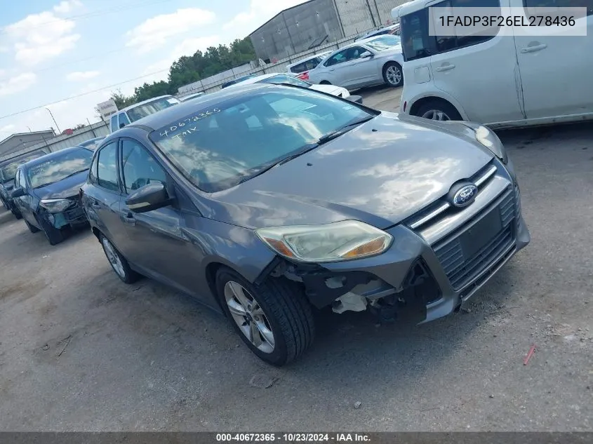 2014 Ford Focus Se VIN: 1FADP3F26EL278436 Lot: 40672365