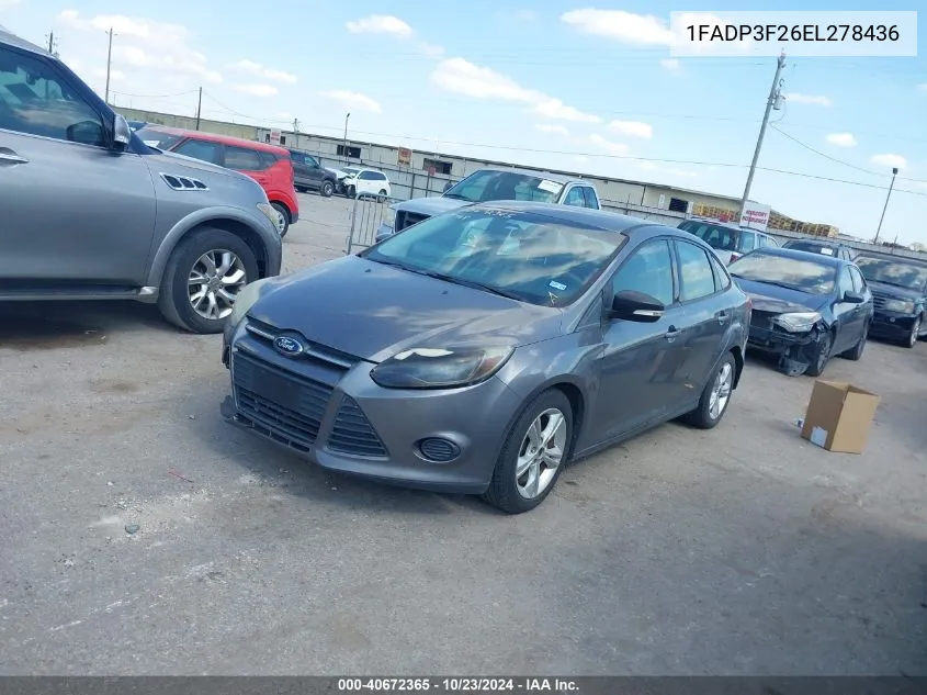 2014 Ford Focus Se VIN: 1FADP3F26EL278436 Lot: 40672365