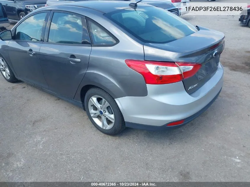 2014 Ford Focus Se VIN: 1FADP3F26EL278436 Lot: 40672365