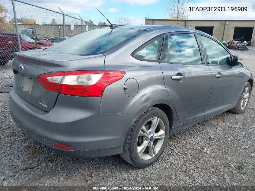 2014 Ford Focus Se VIN: 1FADP3F29EL196989 Lot: 40675849