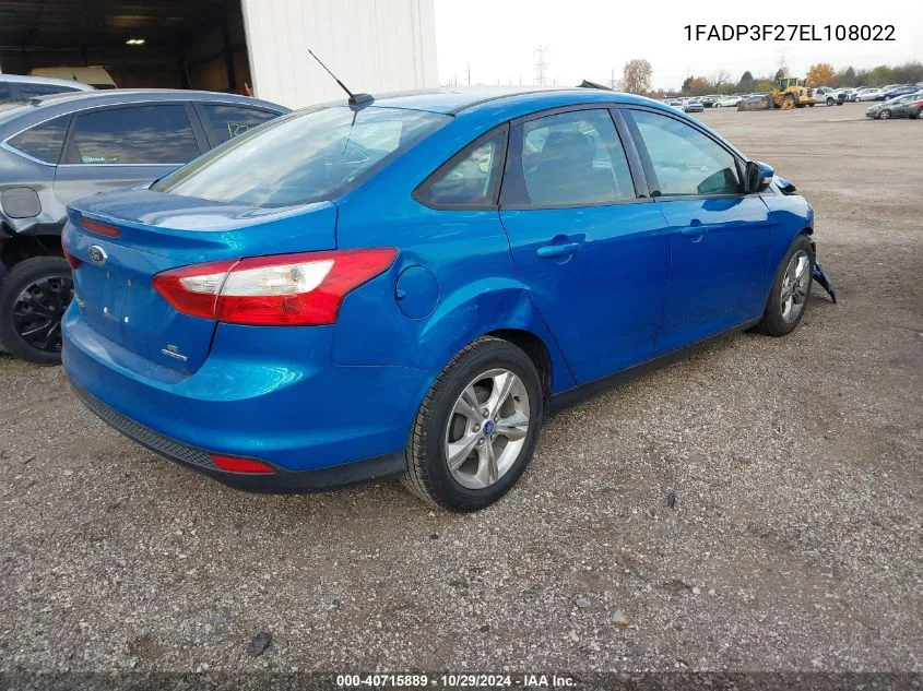 2014 Ford Focus Se VIN: 1FADP3F27EL108022 Lot: 40715889