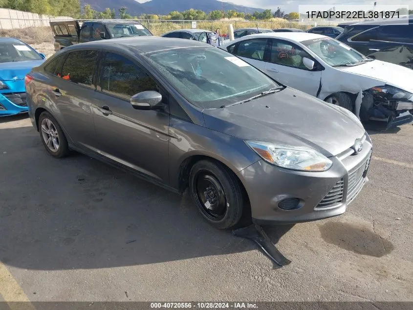 2014 Ford Focus Se VIN: 1FADP3F22EL381871 Lot: 40720556