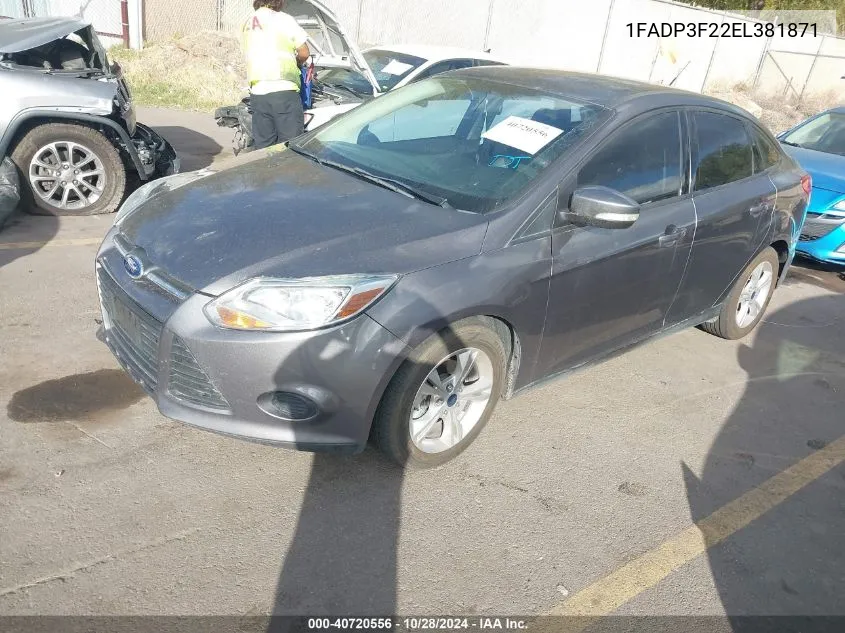 2014 Ford Focus Se VIN: 1FADP3F22EL381871 Lot: 40720556