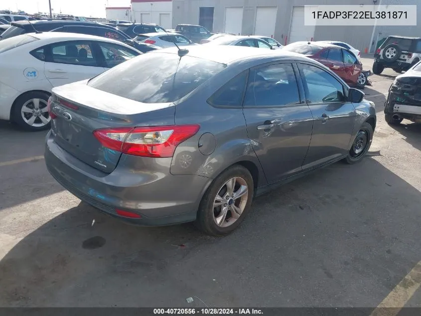 2014 Ford Focus Se VIN: 1FADP3F22EL381871 Lot: 40720556